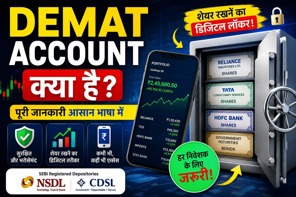 Demat Account क्या है? शेयर रखने का डिजिटल लॉकर, Demat Account की पूरी जानकारी आसान हिंदी में।